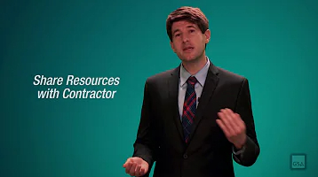 Still image from the associated YouTube video. Shows a man against a teal background with the words 'Share Resources with Contractor' next to him.