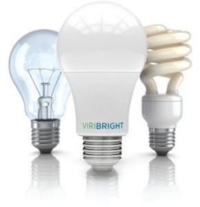 Image of 3 types of light bulbs: incandescent, fluorescent, and LED