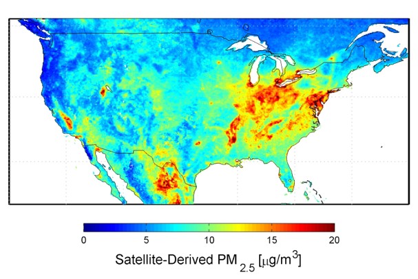 Decorative map of PM 2.5 readings across the United States